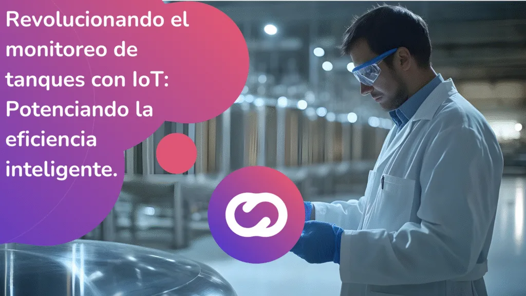 Ingeniero con bata de laboratorio y gafas de seguridad inspeccionando un sistema inteligente de monitoreo de tanques en un entorno industrial, destacando las mejoras en eficiencia impulsadas por IoT.