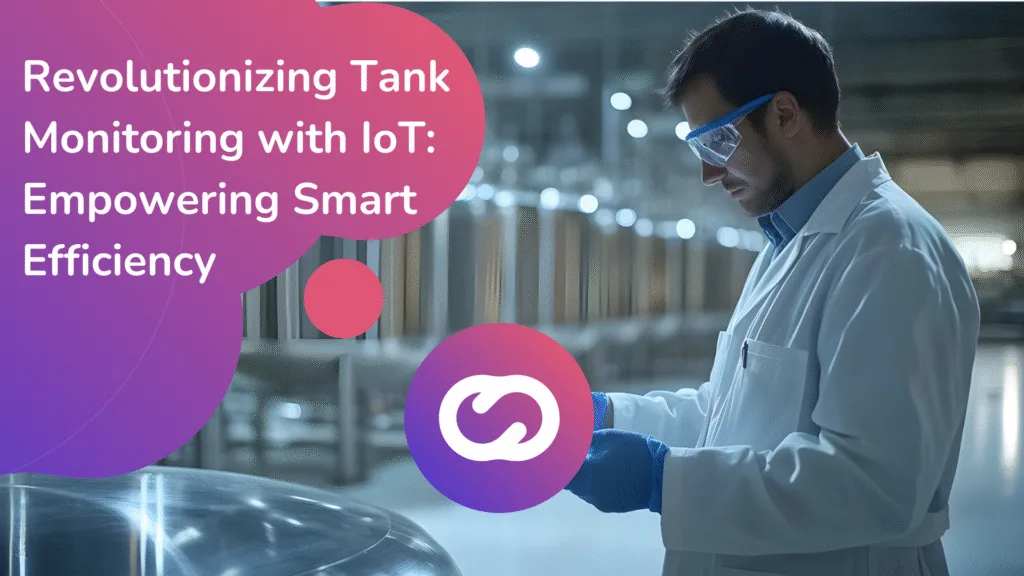 Engineer wearing lab coat and safety goggles inspecting a smart tank monitoring system in an industrial setting, highlighting IoT-driven efficiency improvements.