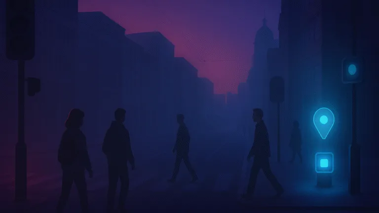 People walking through a dark city street during the April 28, 2025 blackout in Madrid. Urban power outage scene.