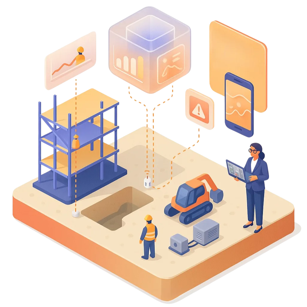 Diseño inspirado en el Panel de control de la plataforma Cloud Studio IoT para la monitorización de obras y la integración de sensores de polvo y partículas