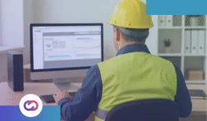 Ilustración isométrica, que muestra el Logo de Cloud Studio IoT en el centro, sobre la monitorización de obras: una plataforma PRL de Cloud Studio IoT para construcción que usa sensores para obras para el control de riesgos laborales y garantizar la seguridad y salud en obras.