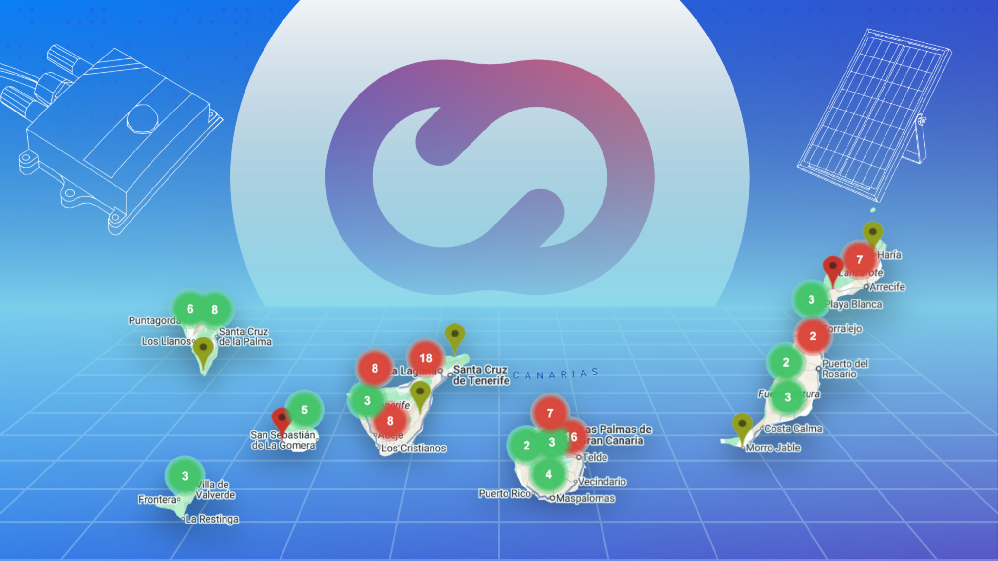 Portada del blogpost del caso de éxito de Cloud Studio IoT en las Islas Canarias. Implementando un total de 240 dispositivos en 120 colegios a lo largo de todas las Islas Canarias en tan solo 18 días. Permitiendo la monitorización climática en centros educativos de forma eficaz.