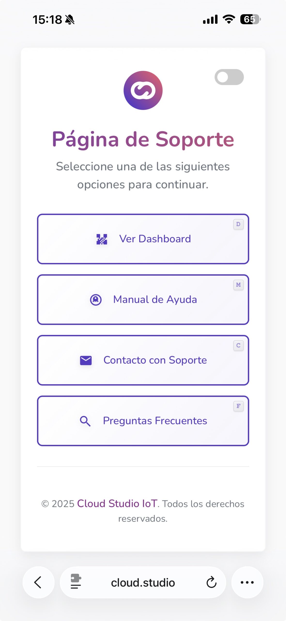 Página de soporte para instituciones educativas de Canarias, hecho por Cloud Studio IoT