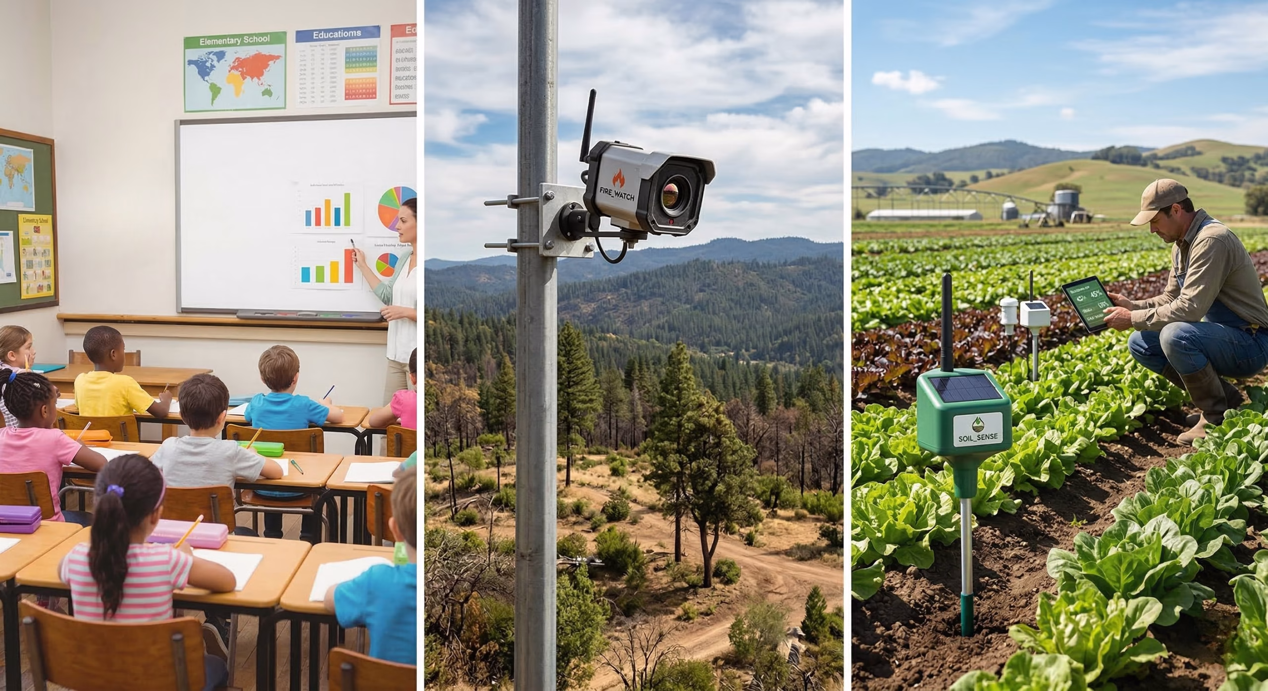 Real applications AI and IoT education fire detection agriculture
